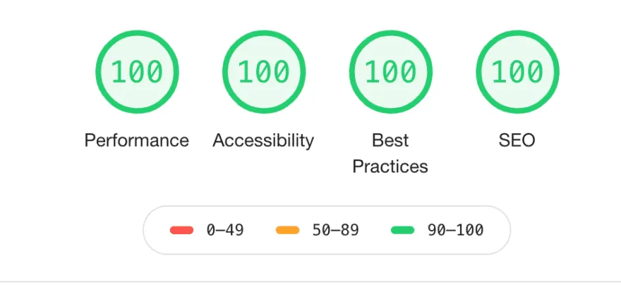 Google PageSpeed Insights showing 100/100 Performance Score